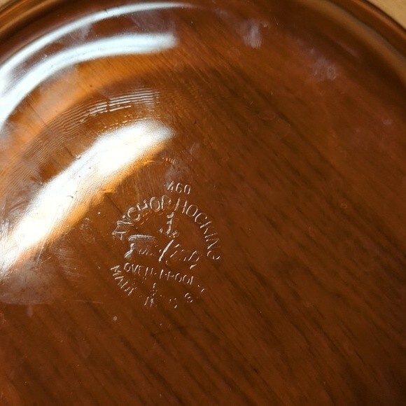 Anchor Hocking 6" Bowl Amber Brown #456 and 9" Pie Plate 460 Vintage - Picture 6 of 6